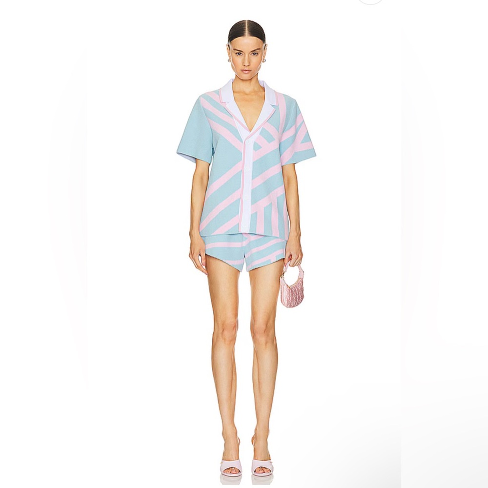 NWT Ser.O.Ya Lei Shirt in Jacquard Pink & Blue - Picture 4 of 5